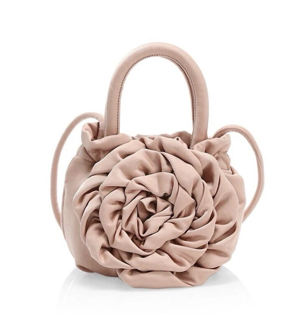 STAUD ROSE BAG BLUSH SATIN FLORAL TOP HANDLE CROSSBODY PURSE NWT AUTHENTIC
